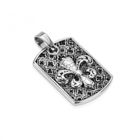 Men's steel pendant military plate coat of arms fleur-de-lis motif