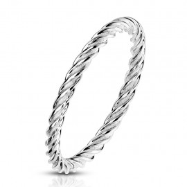Bague anneau de fiançailles femme acier argent torsadée élégante