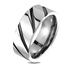 Bague anneau de fiançailles homme en titane brûlures noires en spirale