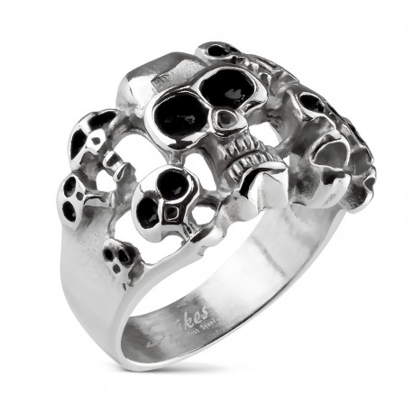 Men's steel signet ring with ten skulls skull biker