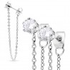 Pair of women's steel earrings with hanging chain 2 white zircons