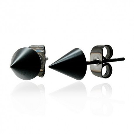 Boucles d'oreilles femme homme acier noir plug pointe forme cône gothique