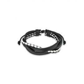 Bracciale da uomo regolabile in pelle con maglie triple intrecciate, colore bianco e nero