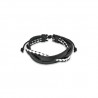 Adjustable men's leather bracelet with triple braided links, black and white color