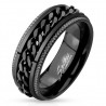 Bague anneau pour homme acier noire chaine tournante symbole engagement