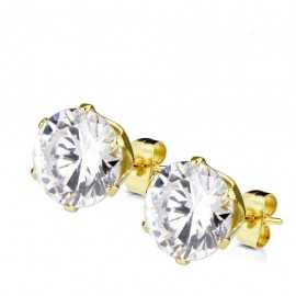Earrings for women, men, stem and clasp, gold-plated steel and white round zircon