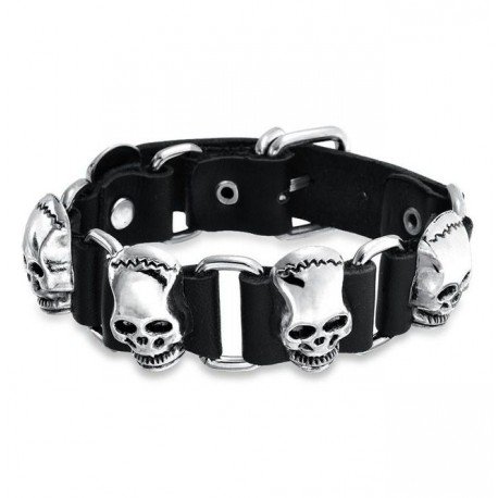 Men's adjustable bracelet leather biker and Frankenstein steel skull