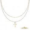 Women's double choker chain set with cross pendant in gold steel