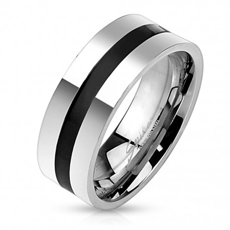 Men's stainless steel ring and black...