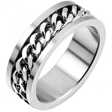 Bague anneau de fiançailles homme femme acier chaine rotative anti-stress