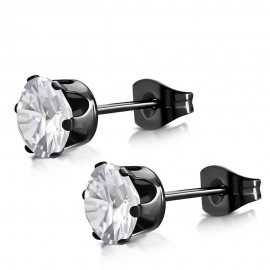 Par de pendientes para hombre y mujer, acero, baño negro, piedra redonda blanca de 5 mm