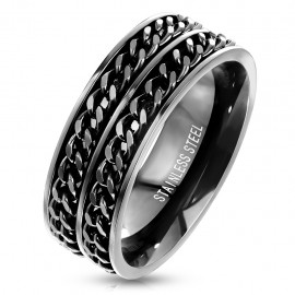 Anillo anillo para hombre acero negro doble dúo cadena giratoria