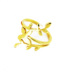 Anillo de mujer en acero fino dorado con forma de rama de laurel.