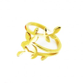 Bague anneau femme en acier or fin en forme de branche de laurier