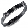 Bracciale da uomo in pelle e placca in acciaio nero con teschio biker 19 cm