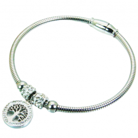 Bracelet femme cable en acier inoxydable pendentif arbre de vie 17 cm