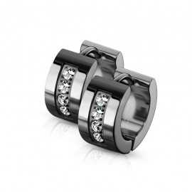 Pair of hoop earrings for women, men, chic steel with rhinestones set
