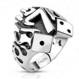 ANELLO CON SIGILLO DA UOMO TEEN IN ACCIAIO NUMERO 7 FORTUNA HAPPINESS POKER NEW FLAME 3993
