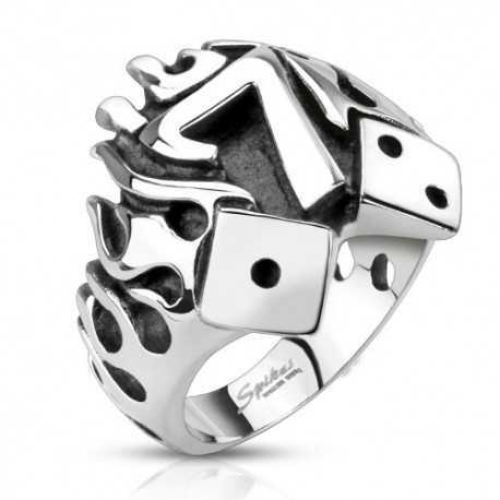 ANELLO CON SIGILLO DA UOMO TEEN IN ACCIAIO NUMERO 7 FORTUNA HAPPINESS POKER NEW FLAME 3993