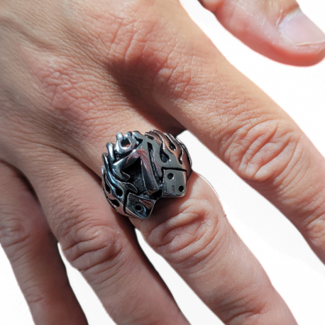 Bague Chevalière Homme Acier Avec Chiffre Porte Bonheur Joueur de Poker  Motard
