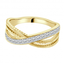 Bague Alliance Femme Avec Deux Anneaux Entrelacées en Acier Or Serti Cristaux