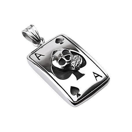 Anhänger für Männer, Stahlkarte, Pik-Ass, Poker-Totenkopf, Biker