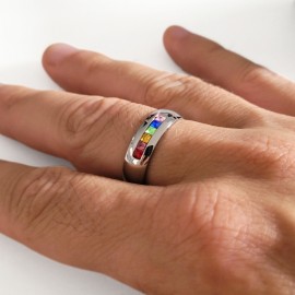 Bague pour Homme Anneau de Fiançailles ou Bague de Mariage Mixte en Acier Gay Lesbien LGBT