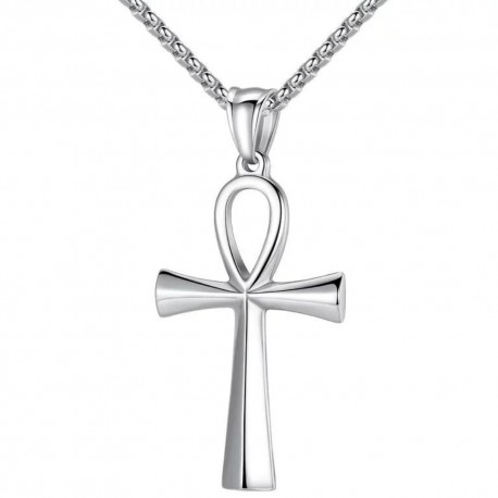 Pendentif Collier Homme Femme Croix de Vie Ankh Egyptienne en Acier Inoxydable
