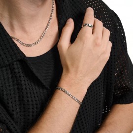 Conjunto de pulsera y cadena para hombre de malla figaro de acero inoxidable.