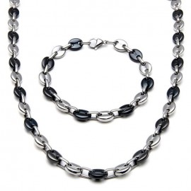 Herren-Set aus Kette und Armband, Kaffeebohnen, schwarzer Stahl, 10 mm, günstig