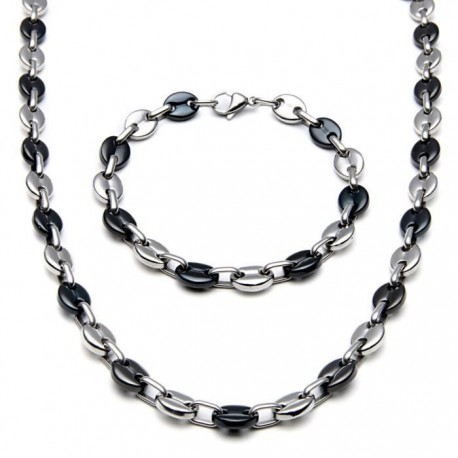 Men's chain and bracelet set coffee beans black steel 10mm cheap