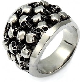 Anillo de sello de acero para hombre con diez calaveras calavera motera