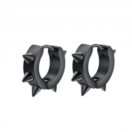 Boucles d’Oreilles Homme en Acier Inoxydable Noir – Créoles Noires Avec Pics