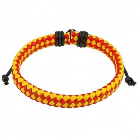 Adjustable men's leather bracelet red and yellow country Spain 19cm