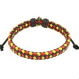 PULSERA AJUSTABLE PARA HOMBRE ADOLESCENTE PIEL TRENZADA BANDERA DE BÉLGICA COLOR ROJO AMARILLO NEGRO NUEVO 0178