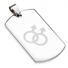 STEEL PENDANT MILITARY PLATE GAY PRIDE SYMBOL 2 MEN + 1 CHAIN NEW