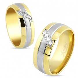 Anillo anillo de compromiso pareja mujer hombre acero y circonitas bañadas en oro
