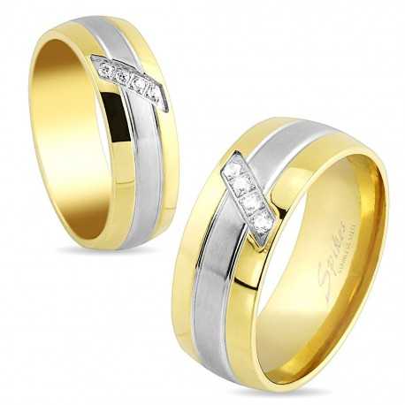 Ring, Verlobungsring, Paar, Frau, Mann, Stahl und vergoldeter Zirkon
