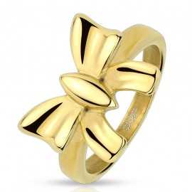 Anello da donna in acciaio placcato oro, glamour a forma di nastro bowknot